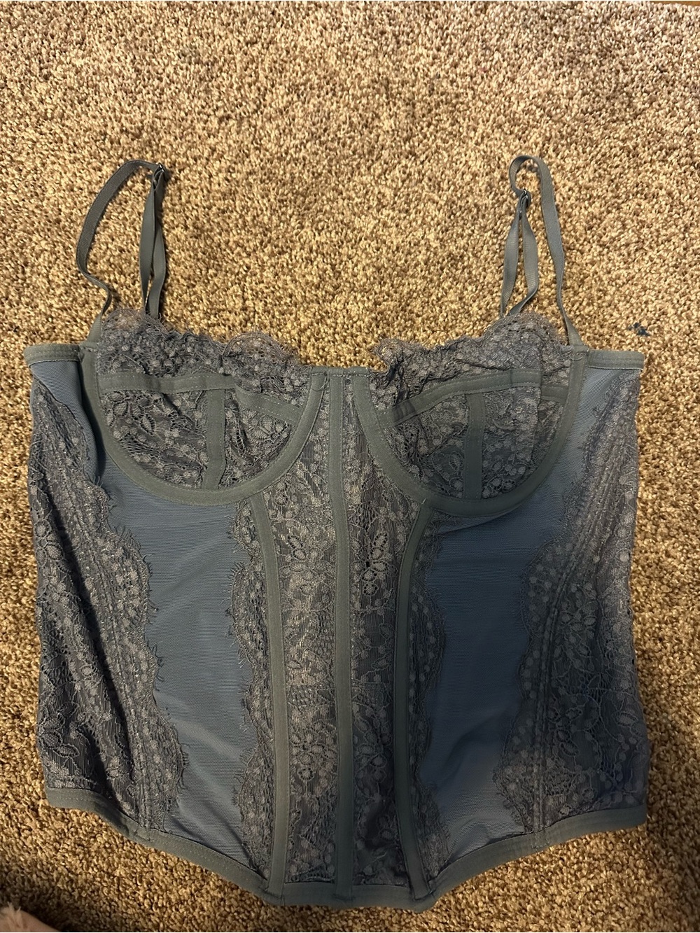 Urban Outfitters Slate Blue Lace Corset Top